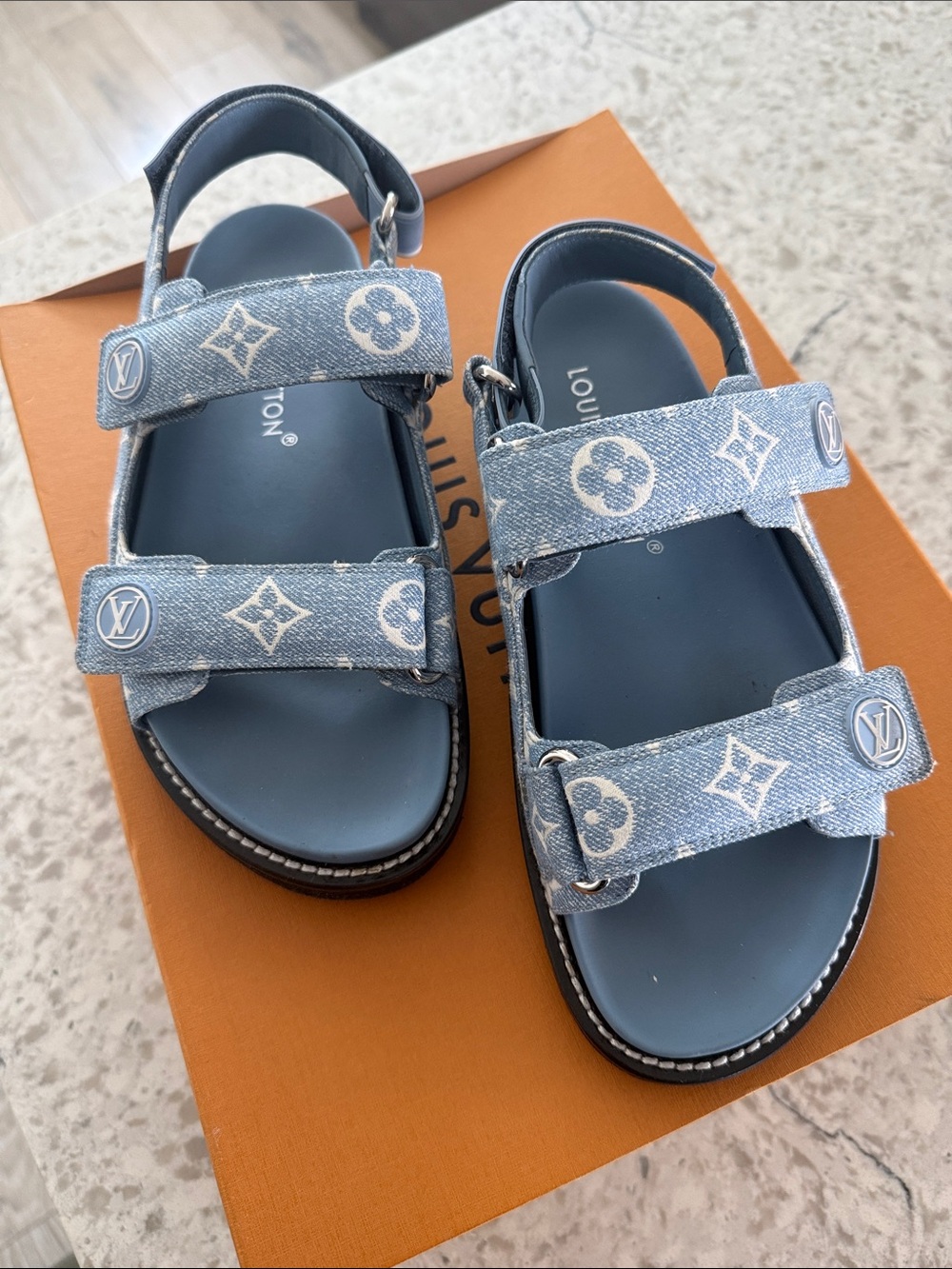 Louis Vuitton Light Blue Denim Monogram Kids' Sandals